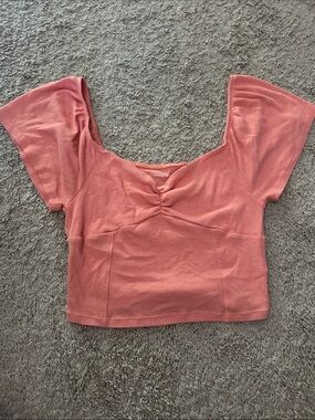 American Eagle Ribbed Square-Neck Crop Top - Coral